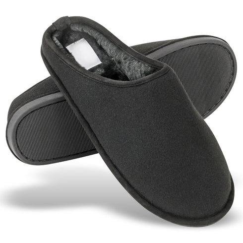 Mens Slip On Fleece Faux Fur Mule Slipper - Grey