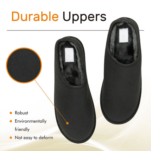 Mens Slip On Fleece Faux Fur Mule Slipper - Black