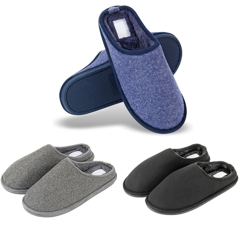 Mens Slip On Fleece Faux Fur Mule Slipper - Navy