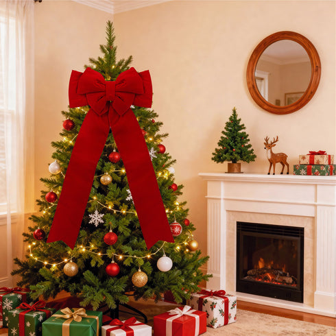 Red Double Loop Large Velvet Bow