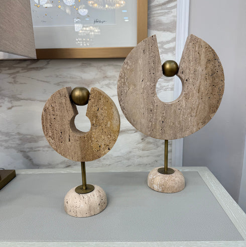 Travertine Circle Antique Brass Set