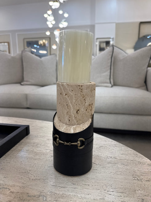 Travertine & Leather Candle Holder