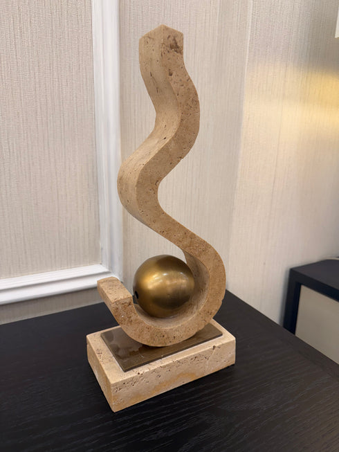 Travertine & Brass Swirl Sculpture