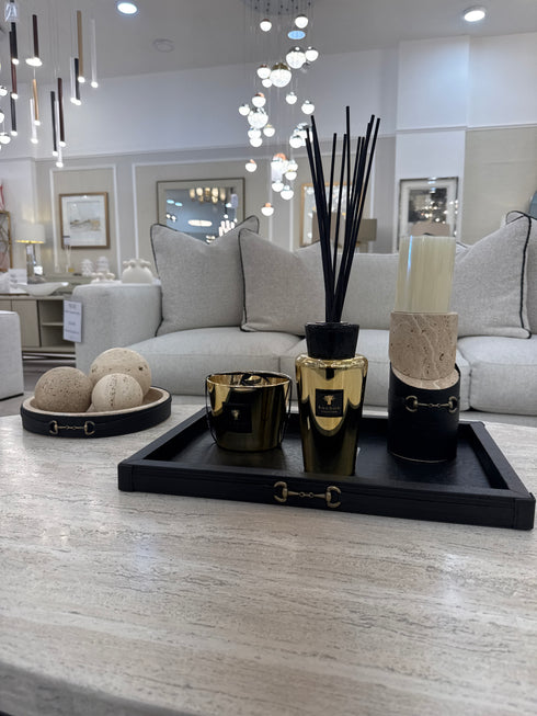 Travertine Ball & Tray Set