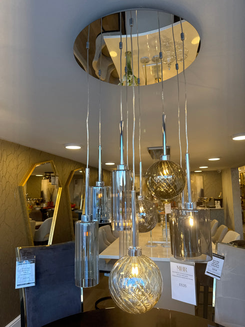 Issia Polished Chrome 9 Light Round Pendant With Mixed Glass Shades