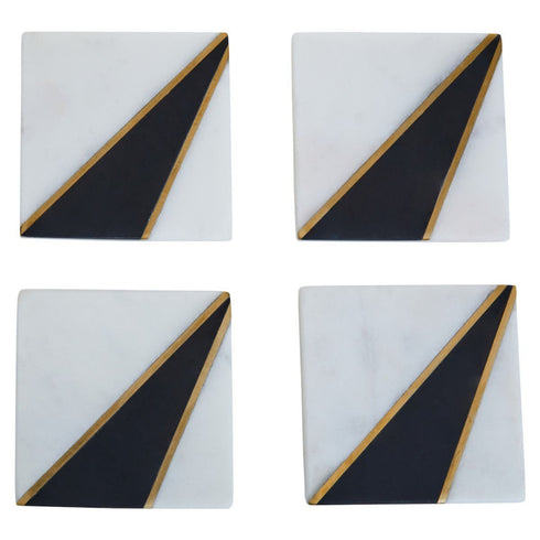 Omari Set of 4 White & Black Marble Coasters