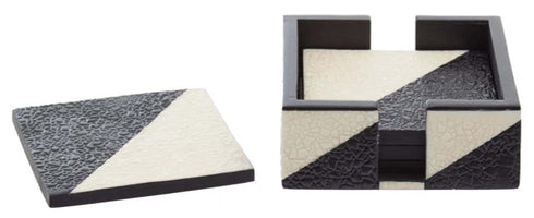 Ezra Set of 4 Black & White Coasters With Holder