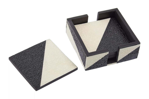 Ezra Set of 4 Black & White Coasters With Holder