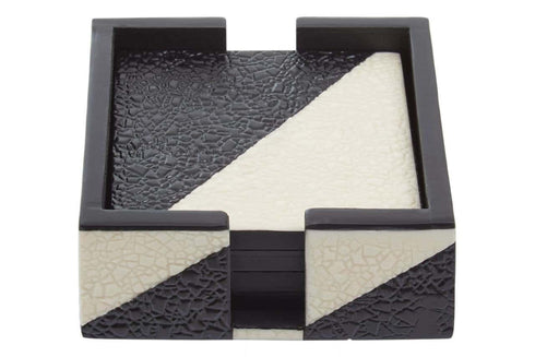 Ezra Set of 4 Black & White Coasters With Holder
