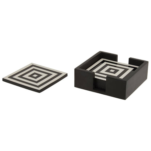 Donato Set of 4 Black & White Stripe Coasters with Holder