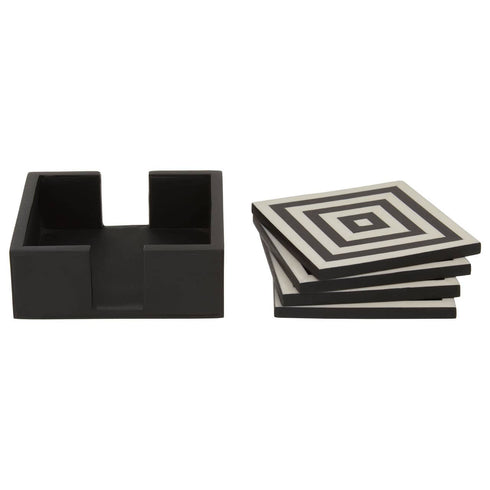 Donato Set of 4 Black & White Stripe Coasters with Holder