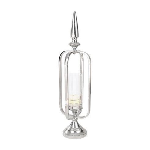 Sphere Stainless Steel Glass Candle Holder - Silver