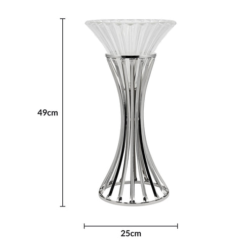 Round Top Vase With Glass Top Silver