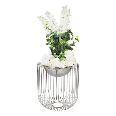 Round Silver Caged Vase