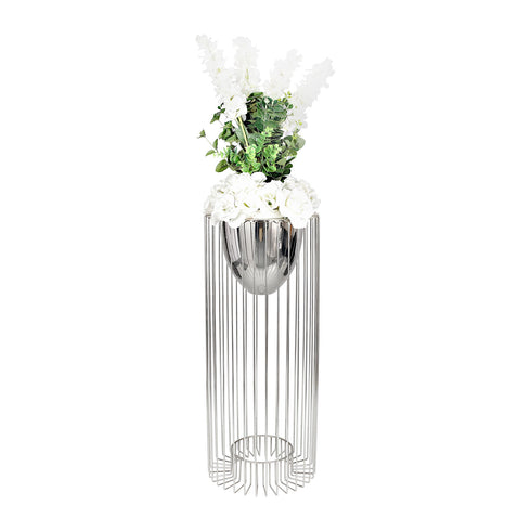 Floor Standing Silver Caged Vase