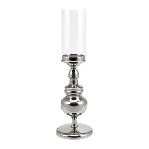 Silver Table Top Candle Holder With Clear Glass Top Medium