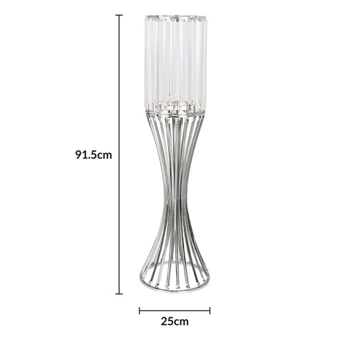 Glass Caged Candle Holder - Silver