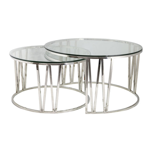 Mila Coffee Table Set Silver - Clear Glass