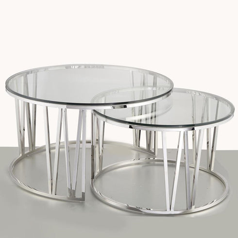 Mila Coffee Table Set Silver - Clear Glass