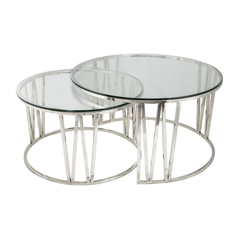 Mila Coffee Table Set Silver - Clear Glass
