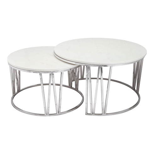 PRE ORDER Mila Coffee Table Set Silver - White Marble