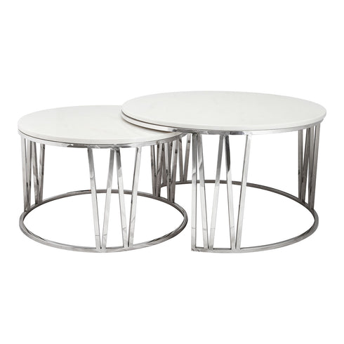 PRE ORDER Mila Coffee Table Set Silver - White Marble