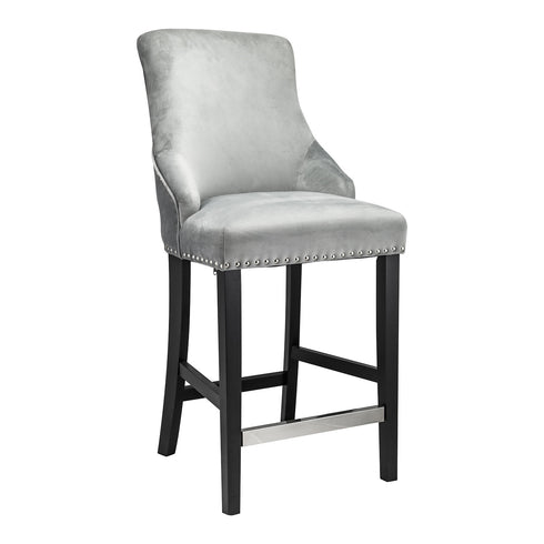 Megan Bar Stool With Black Legs Chrome Ring Silver