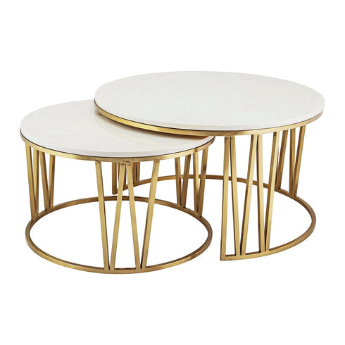 Mila Coffee Table Set Gold - White Marble