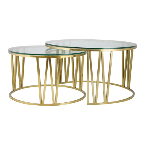Mila Coffee Table Set Gold - Clear Glass