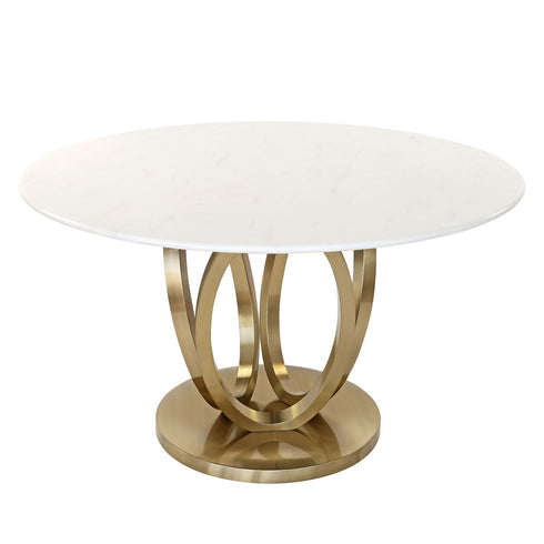 Zara 4 Seater Round Dining Table Gold - White Marble