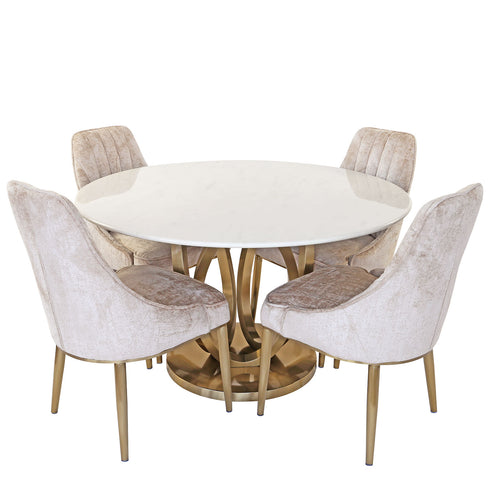 Zara 4 Seater Round Dining Table Gold - White Marble