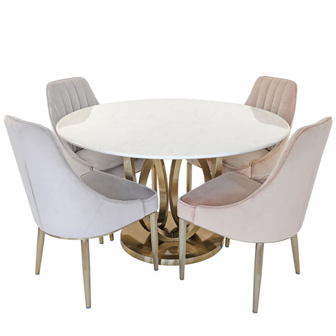 Zara 4 Seater Round Dining Table Gold - White Marble