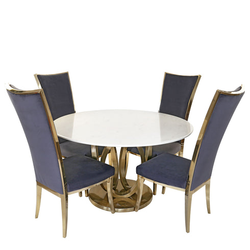 Zara 4 Seater Round Dining Table Gold - White Marble