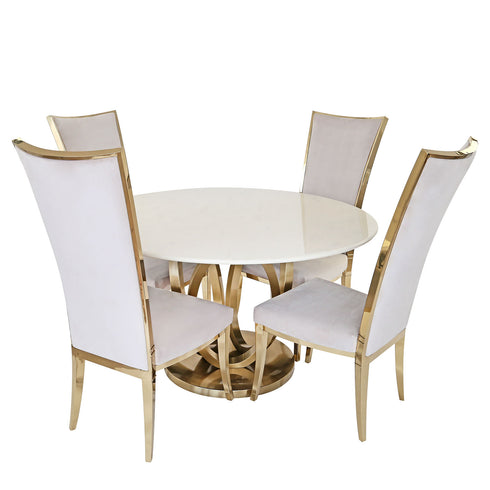 Zara 4 Seater Round Dining Table Gold - White Marble