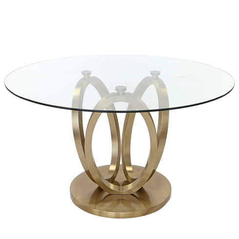 Zara 4 Seater Round Dining Table Gold - Clear Glass
