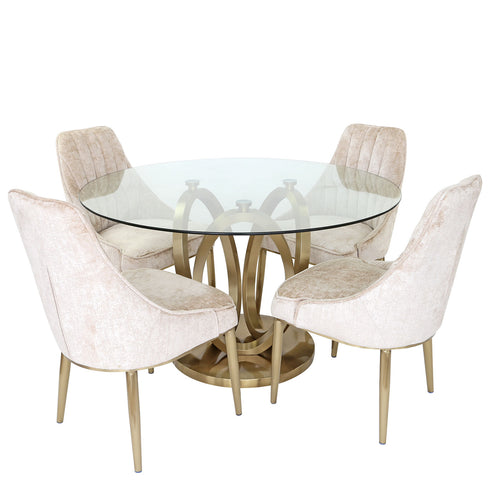 Zara 4 Seater Round Dining Table Gold - Clear Glass