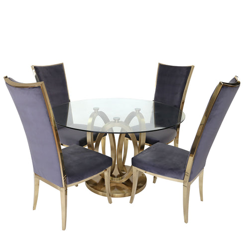 Zara 4 Seater Round Dining Table Gold - Clear Glass