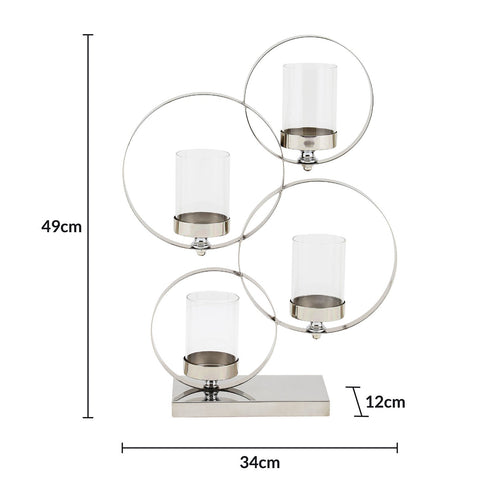 4 Ring Candle Holder - Silver