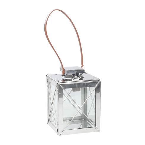 Chrome & Tan Leather Lantern