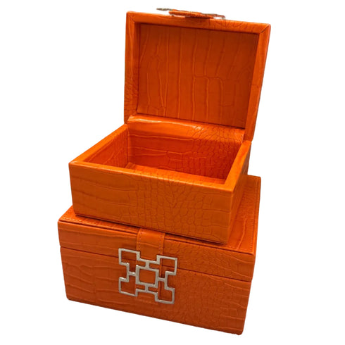 Orange Leather Box Set Geo Gold