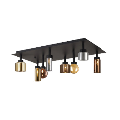 Issia Satin Black Rectangle 8 Light Flush With Mixed Glass Shades
