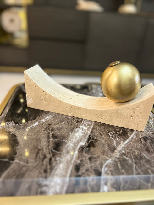 PRE-ORDER Curved Travertine With Brass Sphere