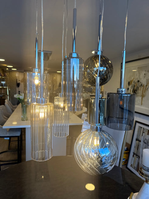 Issia Polished Chrome 9 Light Round Pendant With Mixed Glass Shades