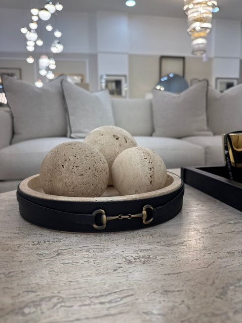 Travertine Ball & Tray Set