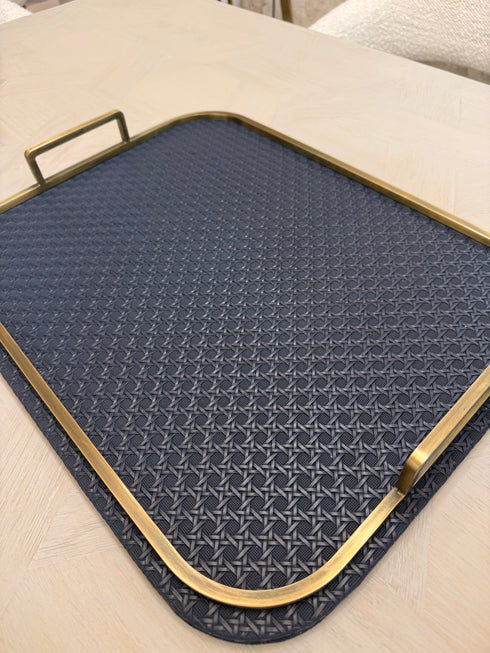 Navy Leather Weave Print Serving Tray