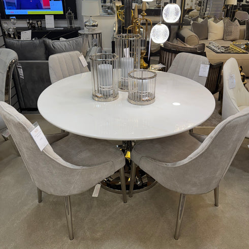 Zara 4 Seater Stainless Steel and White Marble Dining Table