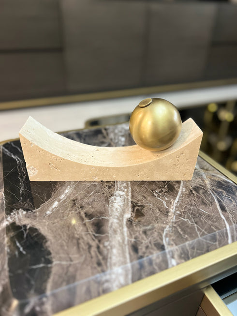 PRE-ORDER Curved Travertine With Brass Sphere