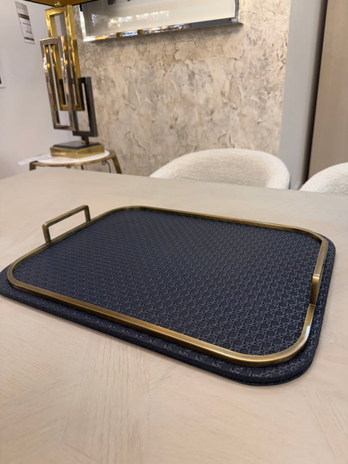 Navy Leather Weave Print Serving Tray