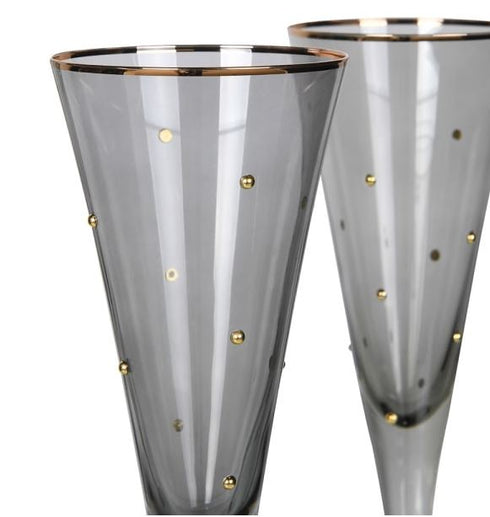 Set of 4 Smokey Gold Rim Champagne Flutes