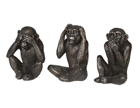 Antique Black Set of 3 'No Evil' Monkey Ornaments